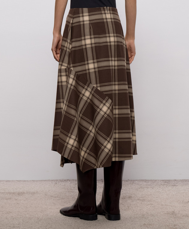 Max Mara Weekend Коричневая юбка миди LANOSO с шерстью в клеточку WKDLANOSO изображение 4