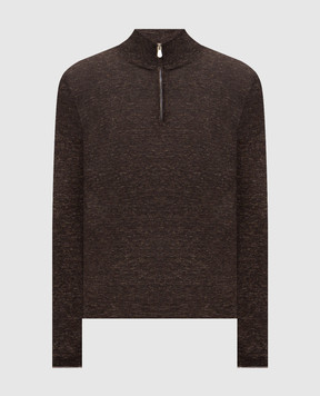 Brunello Cucinelli Коричневий меланжевий джемпер з кашеміру, шовку та льону MSY00124