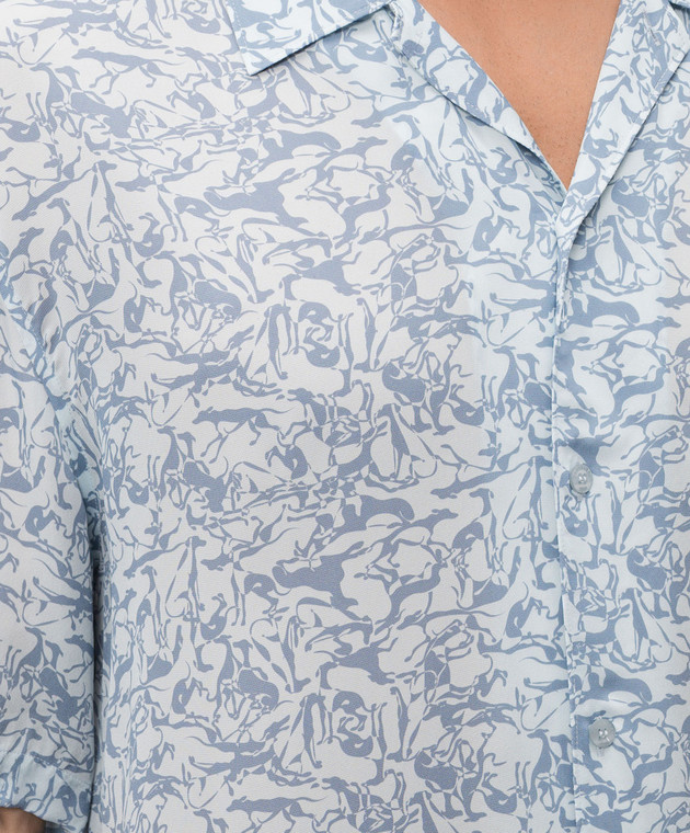 Trussardi Голубая рубашка в брендовый принт 5040N000047NMS113T00 изображение 5