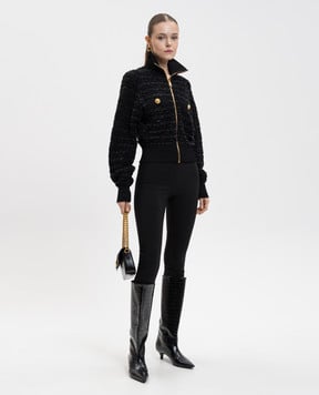 Balmain Чорний твідовий кардиган з коноплею FF0TE200KJ16