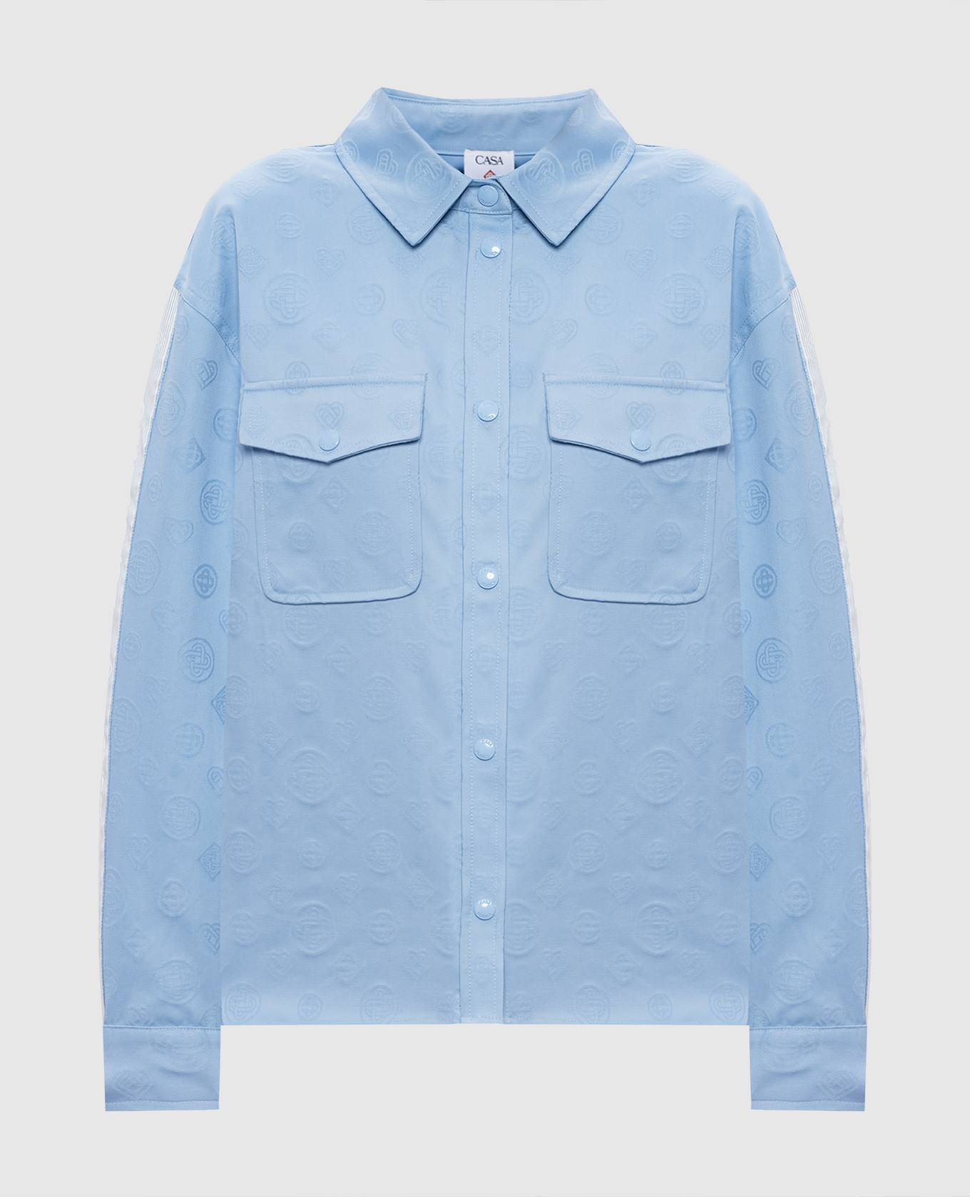 Синя сорочка у візерунок з тасьмою