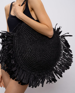 Twinset Чорна плетена сумка-тоут з бахромою 261LB7BAA