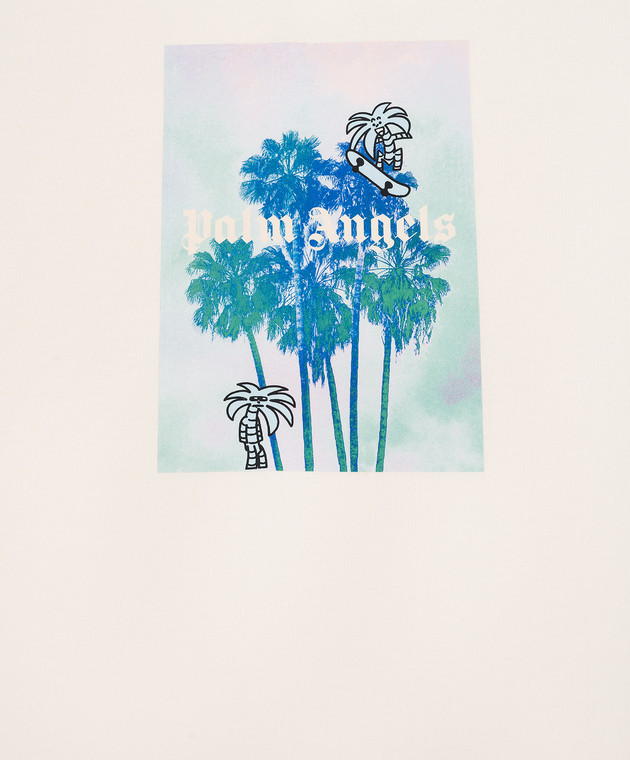 Palm Angels Дитяча футболка кольору айворі з брендовим принтом PBAA002S26JER003 зображення 3