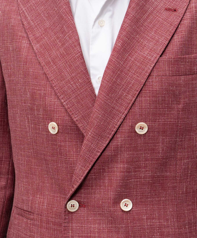 Brunello Cucinelli Бордовый костюм из шерсти, шелка и льна MZ401LDPH изображение 5