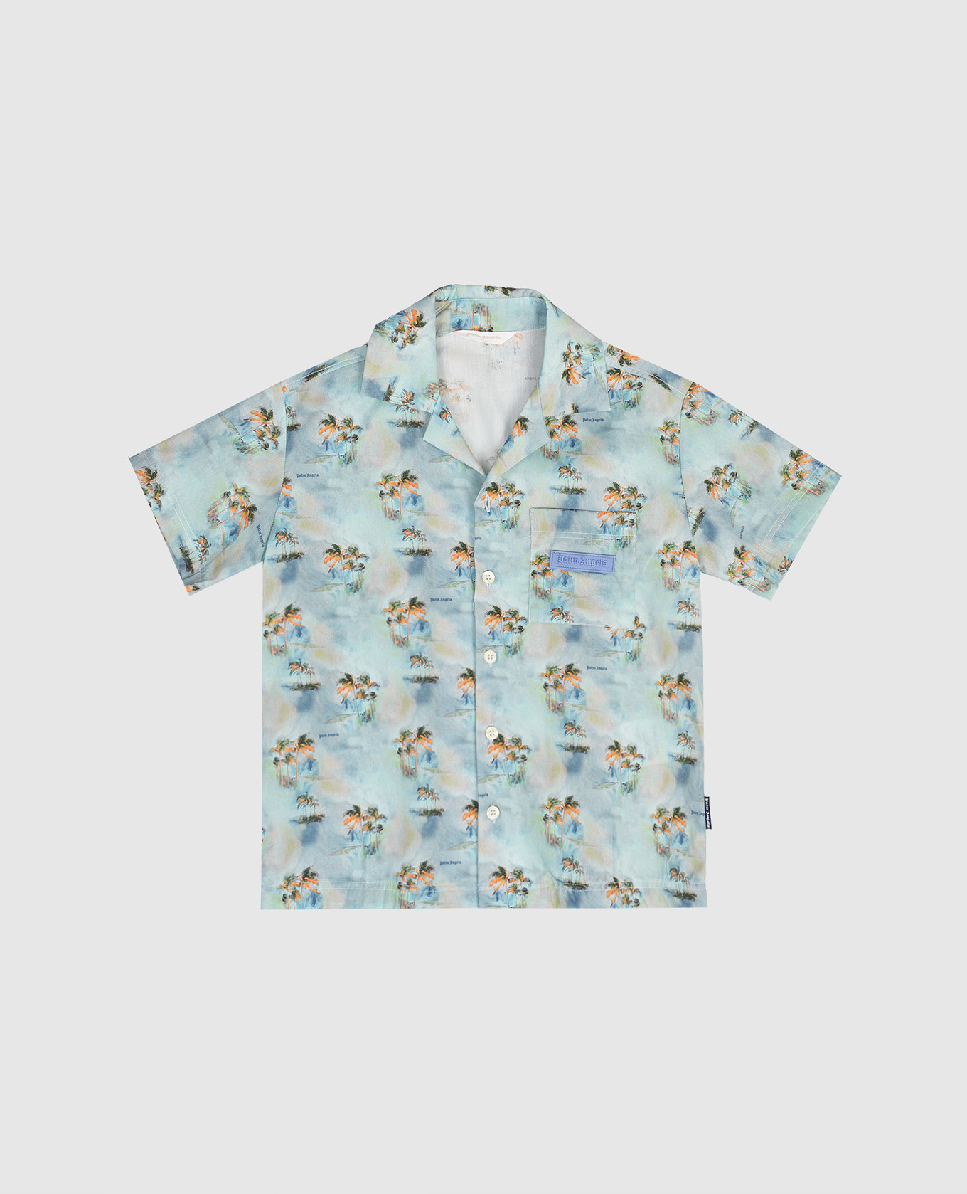 

Детская голубая рубашка в принт, Голубой, С принтом