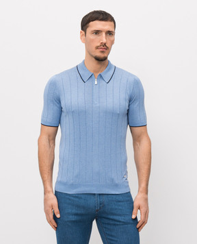 Enrico Mandelli Голубое поло из шелка в полоску 3K066A5675