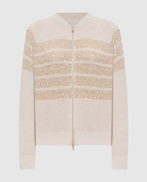 Brunello Cucinelli Кардиган цвета айвори с полосками с пайетками M58734706P