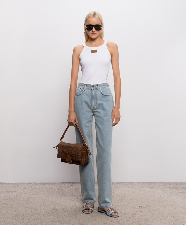 Fendi Біла майка в рубчик з патчем логотипа FS7966AW87 зображення 2