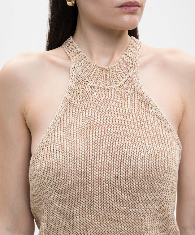 Solotre Бежевый вязаный топ с льном M3AB0003 изображение 5