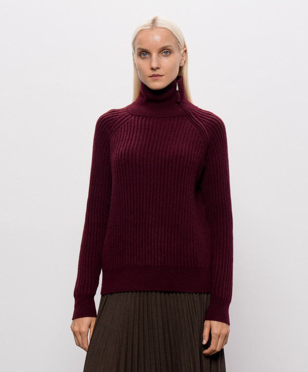 Allude Бордовий светр з вовни та кашеміру з блискавкою 26517621 зображення 3