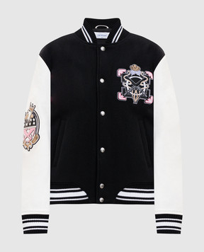 Off-White Чорний комбінований бомбер з вовни та шкіри 2EK006S26FAB002