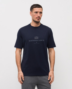 Brunello Cucinelli Синяя футболка с брендовым принтом M0B138520