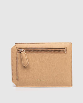 Santoni Бежевый кожаный кархолдер с логотипом DFPPA2694FOHSIW