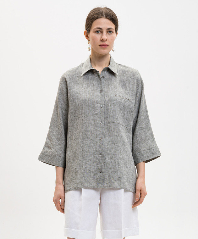 Peserico Сіра сорочка з льону з ланцюжком моніль S0649102600 зображення 3