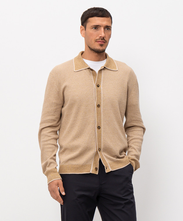 Canali Бежевий кардиган з льоном та шовком MK02462C1180 зображення 3