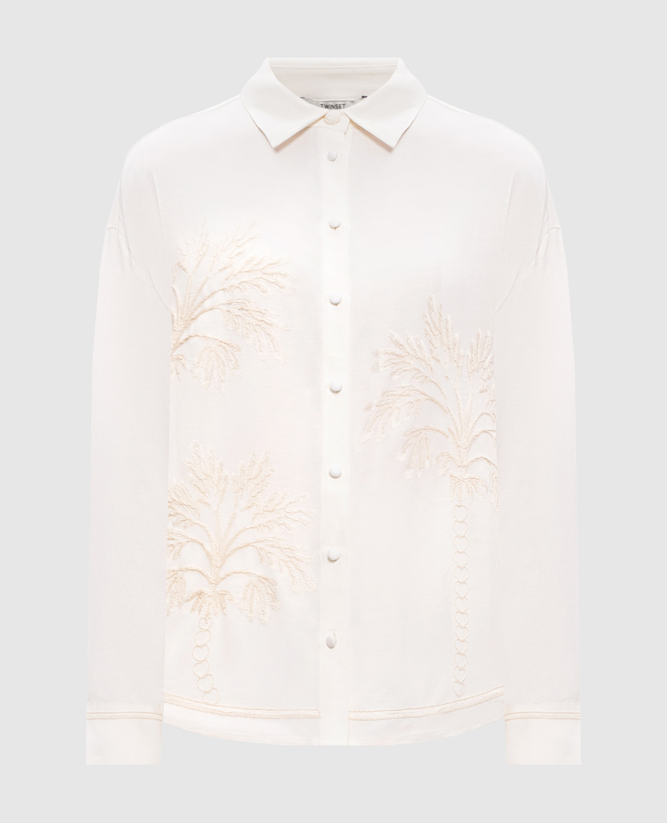 Сорочка кольору айворі з льоном з вишивкою