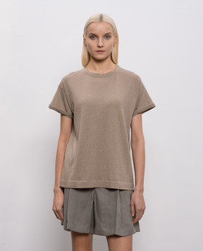 Brunello Cucinelli Коричнева футболка з кашеміром та шовком M41810000