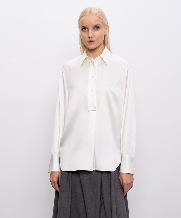 Brunello Cucinelli Блуза из шелка цвета айвори M0C59MQ605 изображение 3