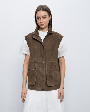 Brunello Cucinelli Коричневий замшевий жилет з ланцюжком моніль MPCAI7972