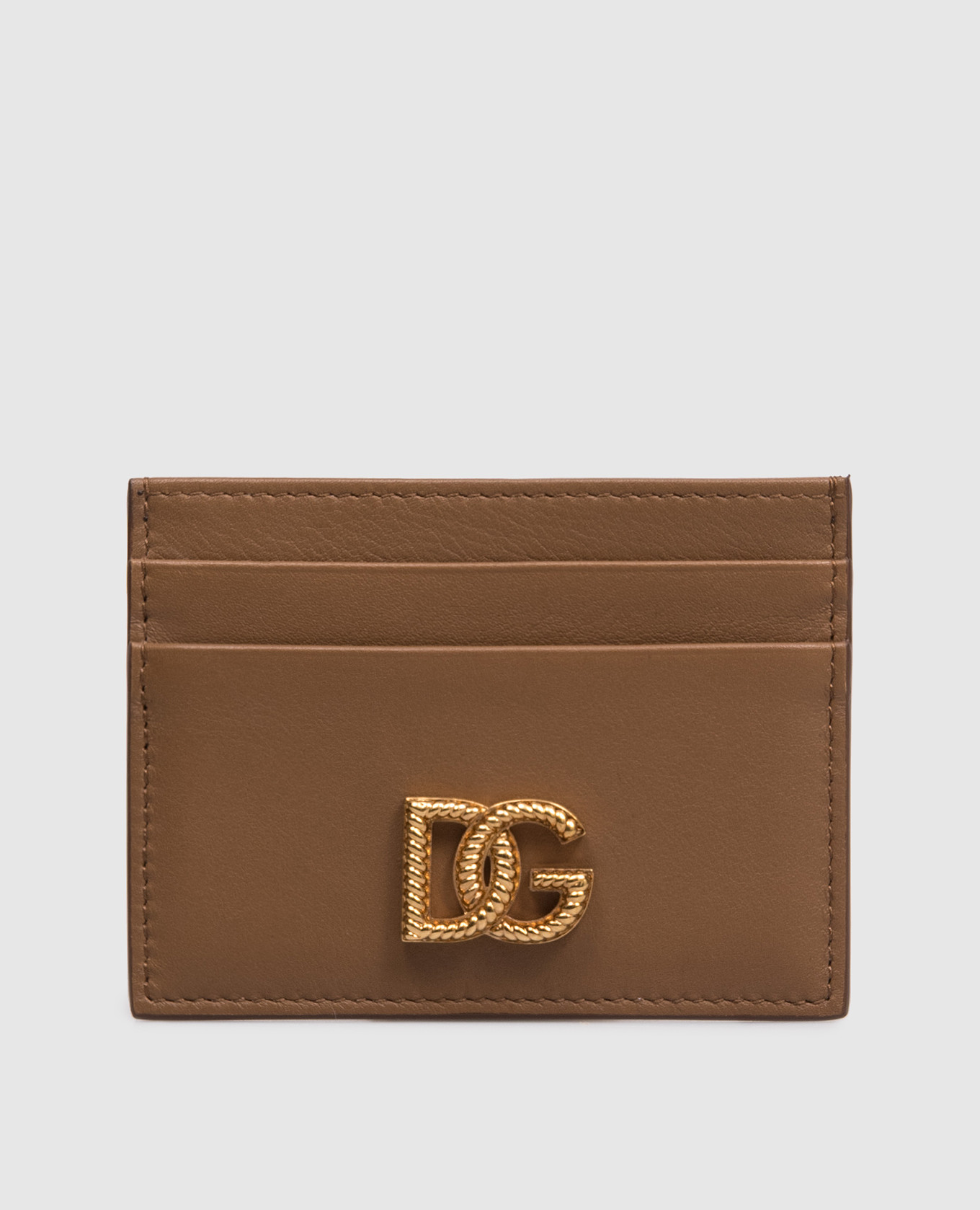 Коричневый кожаный картхолдер с металлической монограммой