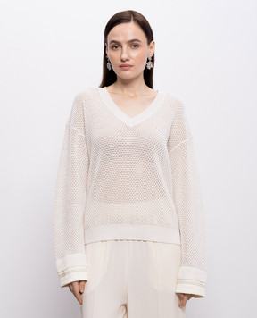 Fabiana Filippi Ажурный пуловер цвета айвори с цепочкой мониль MAD276F481M156