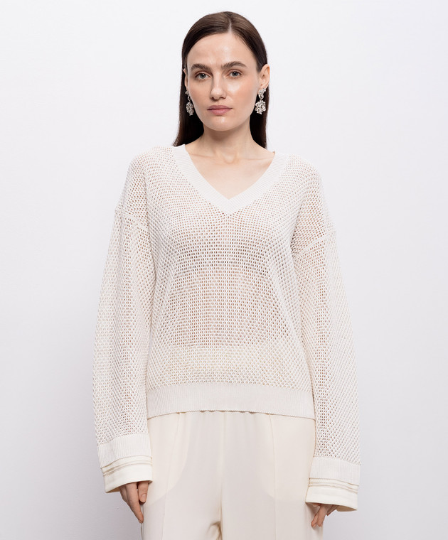 Fabiana Filippi Ажурный пуловер цвета айвори с цепочкой мониль MAD276F481M156 изображение 3
