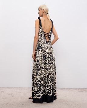 Maurizio Бежева сукня максі із шовку в принт MZS6W06020481