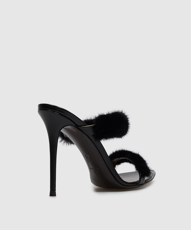 Giuseppe Zanotti Черные кожаные мюли LIZZIE с мехом норки I600024 изображение 3