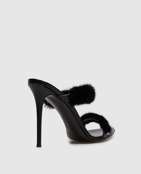 Giuseppe Zanotti Черные кожаные мюли LIZZIE с мехом норки I600024