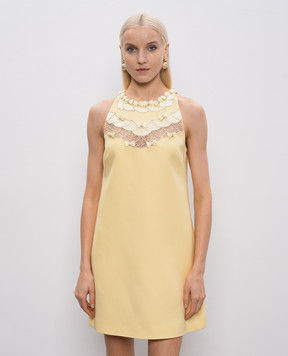 Valentino Жовта сукня міні з вовни та шовку з кристалами 8B3VAHG51CF