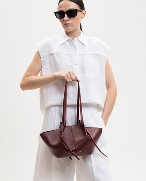 YUZEFI Бордова шкіряна сумка-тоут Mochi з принтом логотипа MOCHIBERRY