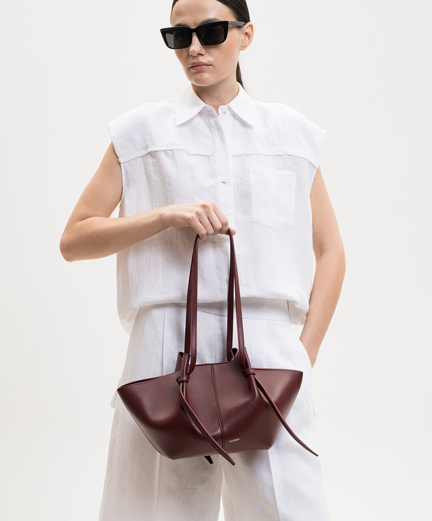 YUZEFI Бордова шкіряна сумка-тоут Mochi з принтом логотипа MOCHIBERRY зображення 2