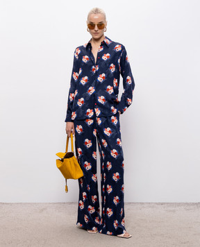 Fendi Синяя блузка из шелка в цветочный принт FS8357AW9H