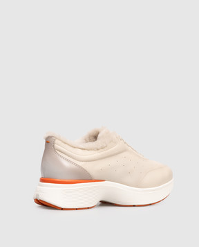 Santoni Бежеві шкіряні кросівки на хутрі WBBC61376BARPVWC