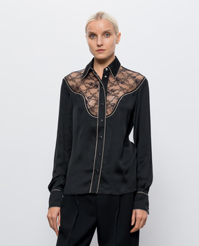 AMIRI Черная блуза с кружевом AW426SH009