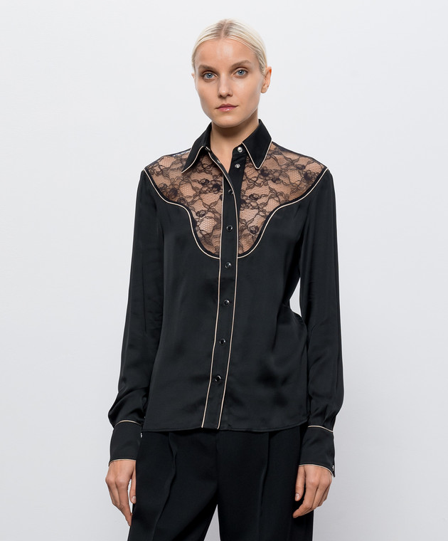 AMIRI Черная блуза с кружевом AW426SH009 изображение 3