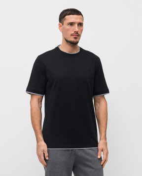 Brunello Cucinelli Чорна футболка з бавовни з ефектом накладання шарів M0B137427