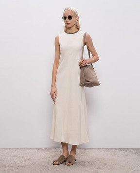 Brunello Cucinelli Сукня кольору айворі з льоном з ланцюжком моніль MH126AFR61