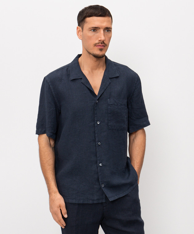Peserico Синяя рубашка с короткими рукавами из льна R56049T002494 изображение 3