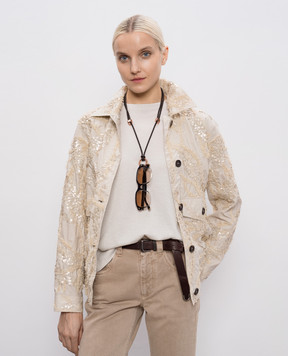 Brunello Cucinelli Коричневий шкіряний шнурок для окулярів з гравіюванням логотипа MACP9G002