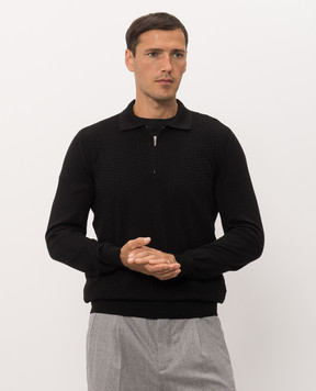 Bertolo Cashmere Черное поло из шерсти и шелка 902473002514