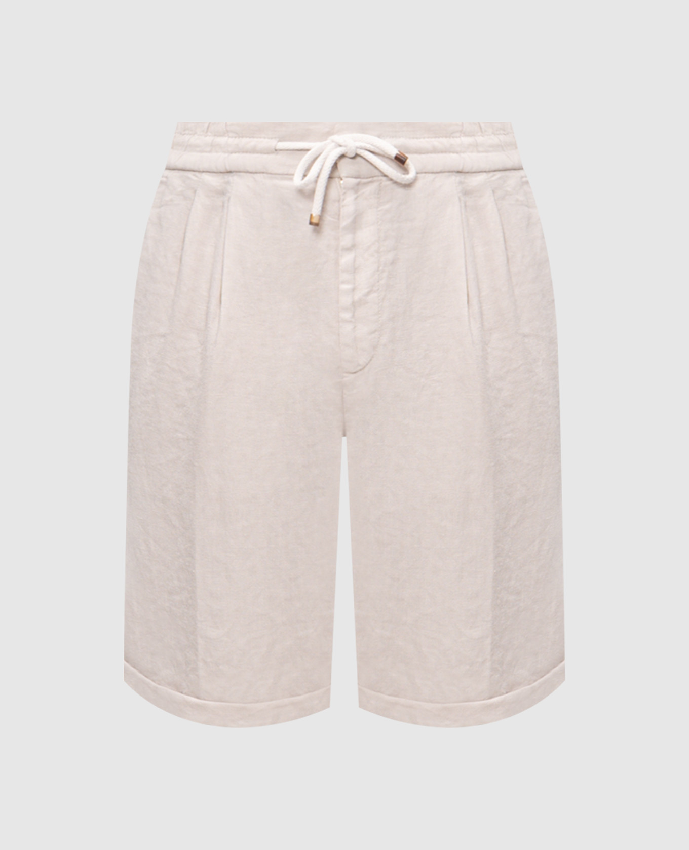 Бежевые шорты из льна с отворотами