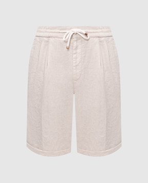 Brunello Cucinelli Бежеві шорти з льону з відворотами M243DU0020