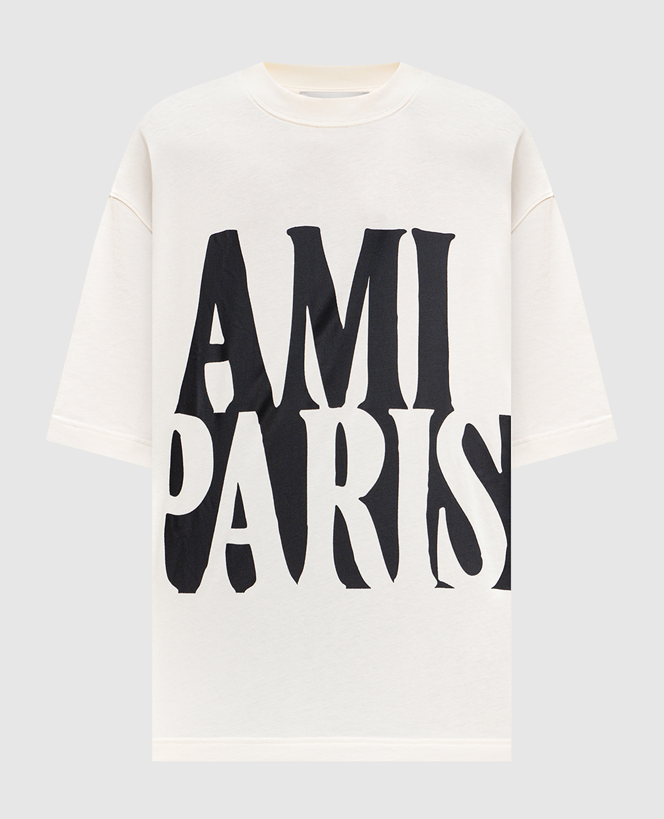 

Футболка цвета айвори прямого кроя с контрастным логотипом, Бежевый, Футболки