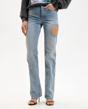 Off-White Голубые джинсы с фигурными вырезами 2YA06ES26DEN001