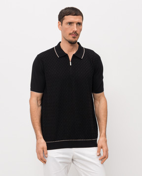 Bertolo Cashmere Чорне поло із шовком у візерунок 9025460025515860