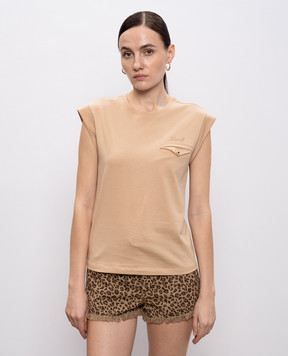 Twinset Бежевый топ с вышивкой логотипа 261TT2200