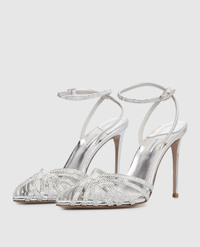 Le Silla Серебристые кожаные босоножки EMBRACE с кристаллами 2310B100RCPPMRA