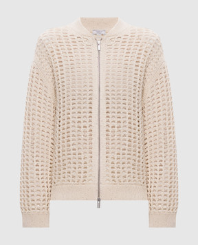 Peserico Бежевий ажурний кардиган з паєтками A99077F0709110