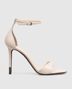 Brunello Cucinelli Бежеві шкіряні босоніжки з ланцюжком моніль MZSKC2829